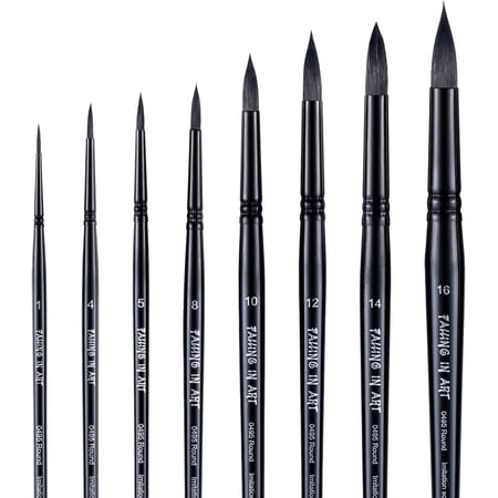 8 Pcs Professional Watercolor Brush Set – Round Pointed Squirrel Hair Paint Brushes with Wooden Handles for Artists, Black