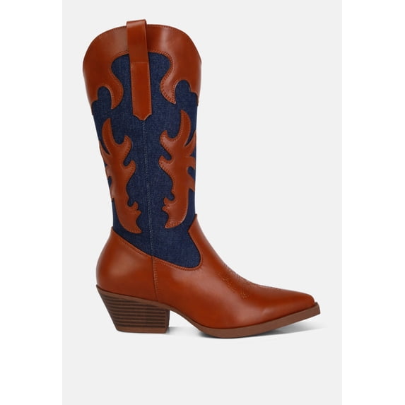 Fallon Faux Leather Patchwork Cowboy Boots
