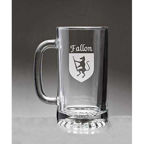 Fallon Irish Coat of Arms Glass Beer Mug (Sand Etched)