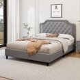 thumbnail image 1 of Fallon Modern Full Size Platform Bed, Velvet Upholstered Bed with Button Tufted Headboard, Gray, 1 of 6