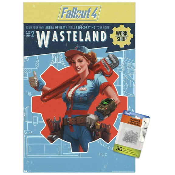 Fallout 4: Wasteland - Workshop Wall Poster with Push Pins, 14.725" x 22.375"