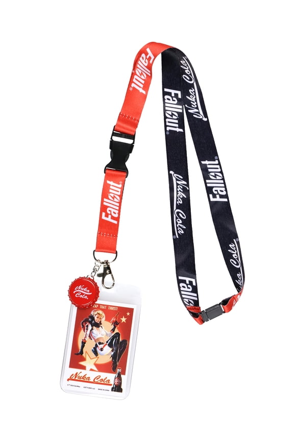 Fallout Lanyard Nuka Cola Zap That Thirst Clear ID Badge Holder Keychain with Bottle Cap Charm