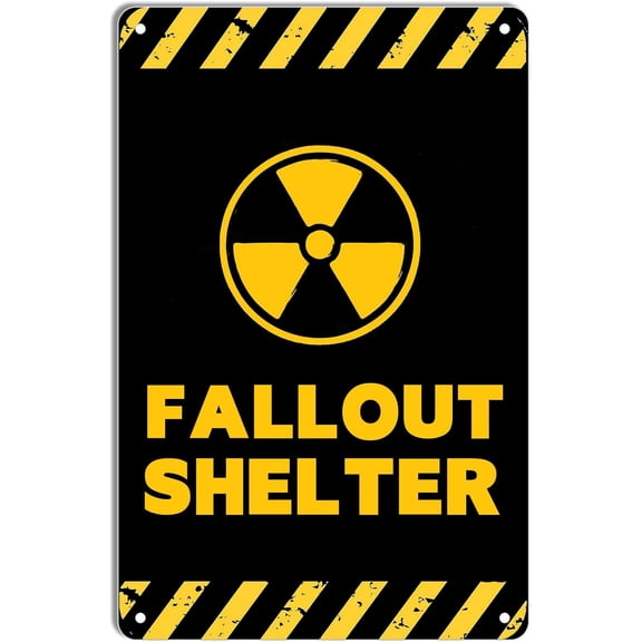 Fallout Shelter Metal Tin Sign,Fallout Merchandise Decor Fallout Metal Poster Funny Warning Tin Painting for Home Office Bar Pub Cafe Man Cave Retro Wall Art Tin Plaque Decor 8x12 Inch