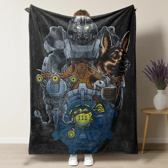 Fallout Vault 111 Power Armor Dogmeat Deathclaw Fleece Blanket, Video ...