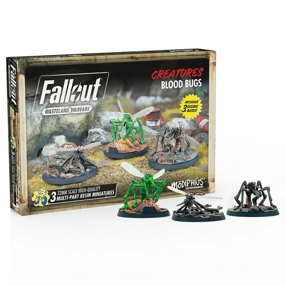 Fallout Wasteland Warfare: Creatures - Blood Bugs - 3 Unpainted Resin Miniatures, RPG, Includes Scenic Bases, 32MM Scale High Quality Figures, Tabletop Roleplaying Game Minifigures