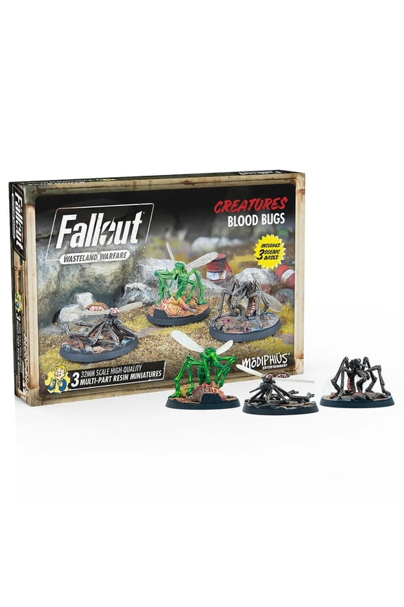Wasteland Warfare: Creatures - Blood Bugs - 3 Unpainted Resin Miniatures, RPG, Includes Scenic Bases, 32MM Scale High Quality Figures, Tabletop Roleplaying Game Minifigures
