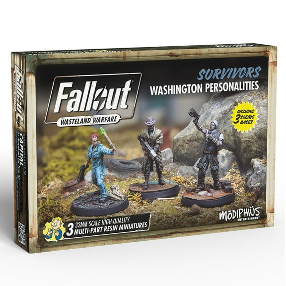 Fallout Wasteland Warfare: Survivors: Washington Personalities - 3 Miniatures, 32mm Unpainted Figures, Capital Wave