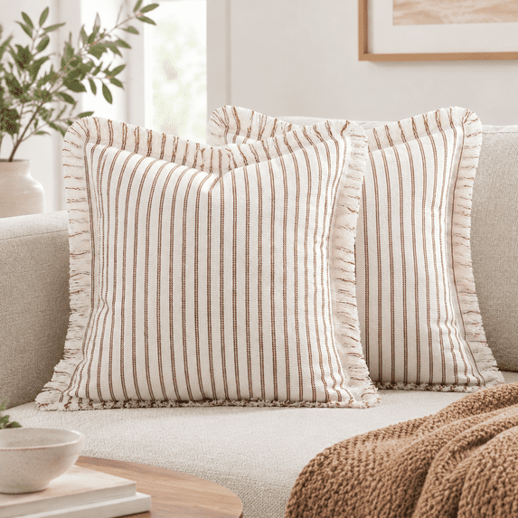 Fallow Covers 22x22 Set Of 2 Striped With Fringe Chicton Decorativeows ...