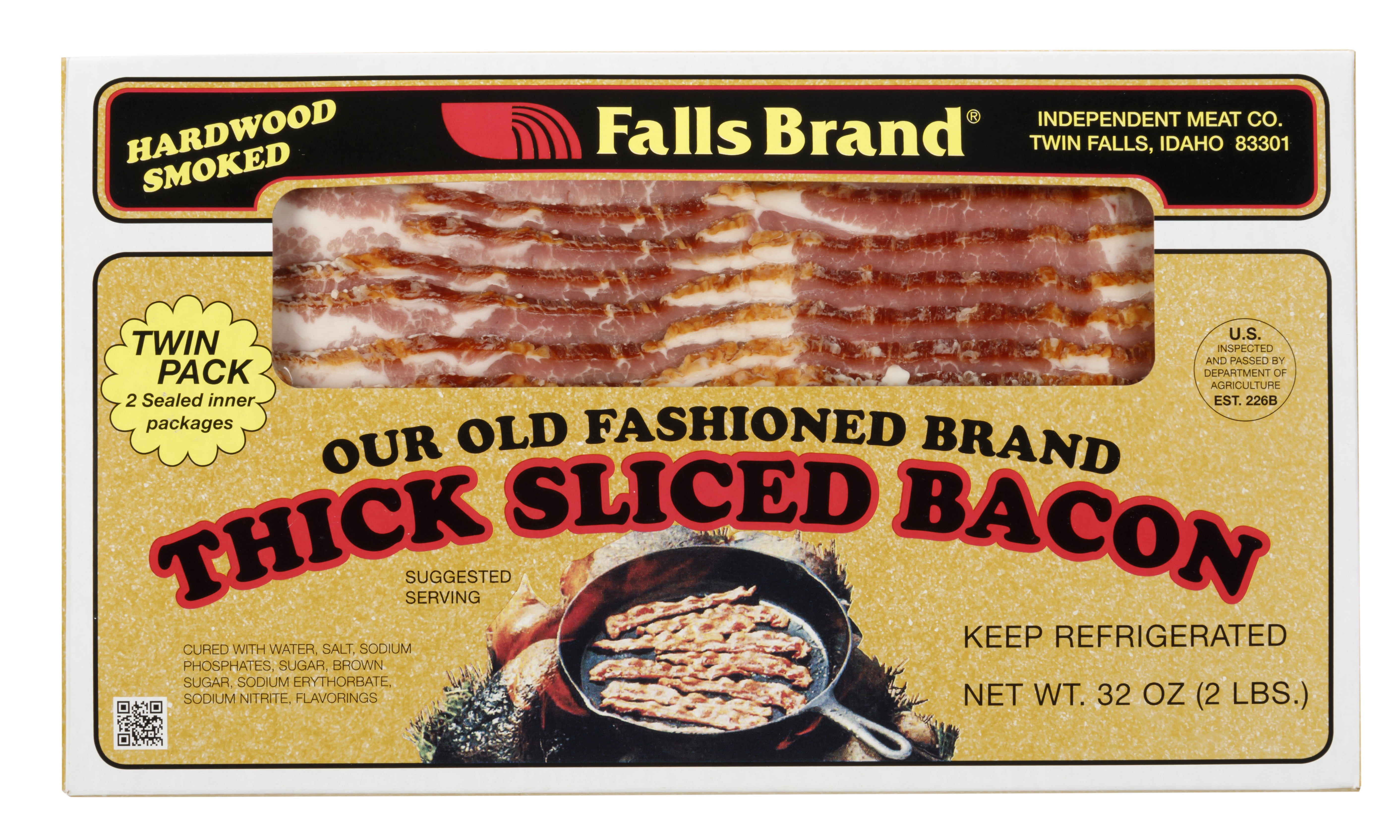 Falls Brand Hardwood Smoked Thick Sliced Bacon, Twin Pack, 32 oz, 1012