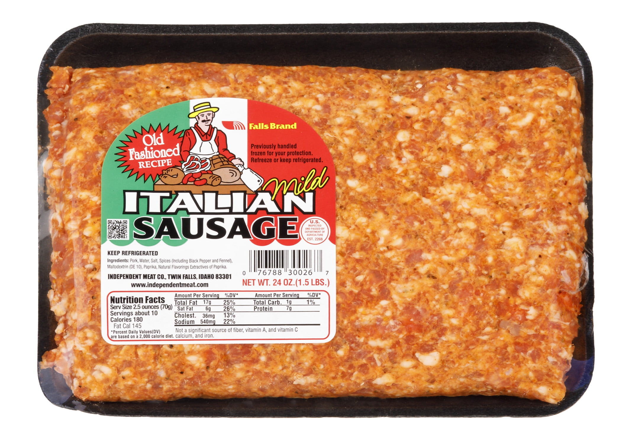 Falls Brand Mild Italian Sausage, Ground Pork, 1.5lbs