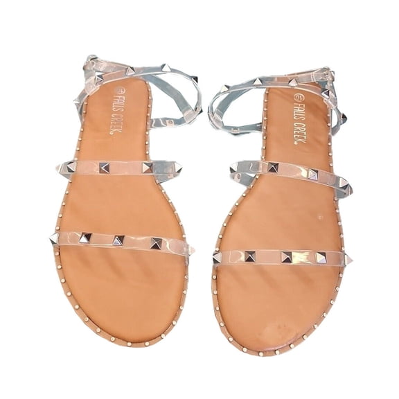 Falls Creek Womens Clear Studded Sandal Tan 7M