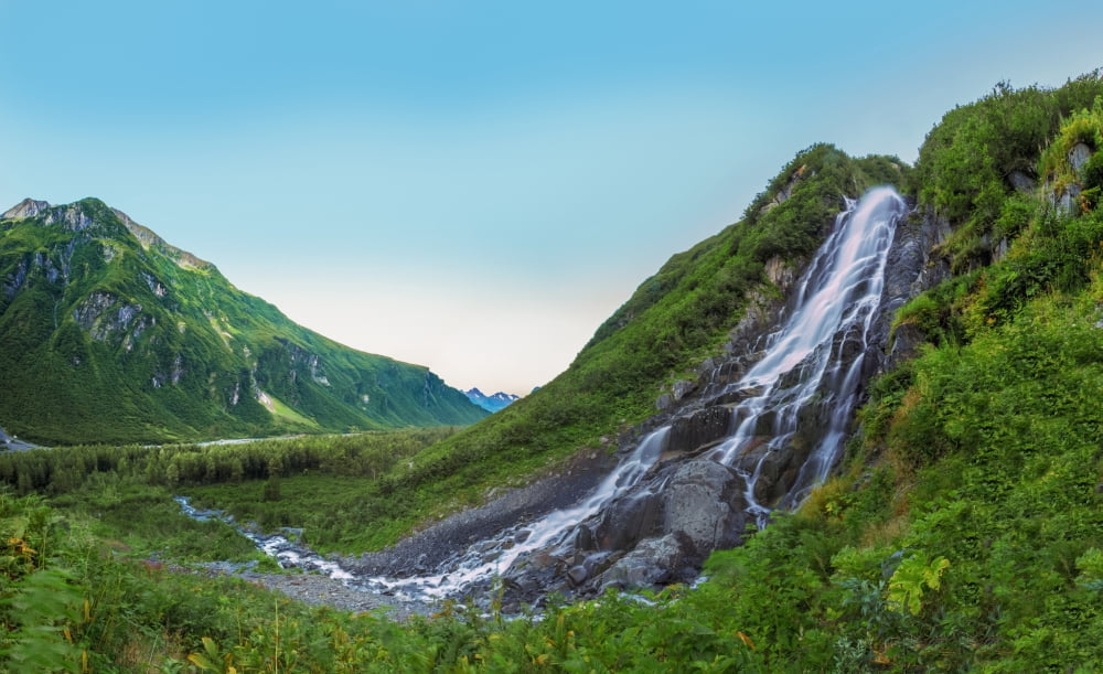 Falls at the bottom of Horsetail Creek up Mineral Creek Valdez Alaska United States of America Canvas Art - Zachary Sheldon Design Pics (38 x 24)