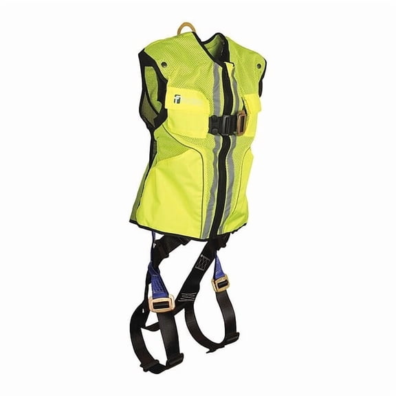 Hi-Vis Vest Full Body Harness, L/XL, 425 lb., Mating Chest/ Mating Leg Straps, Back D-Ring