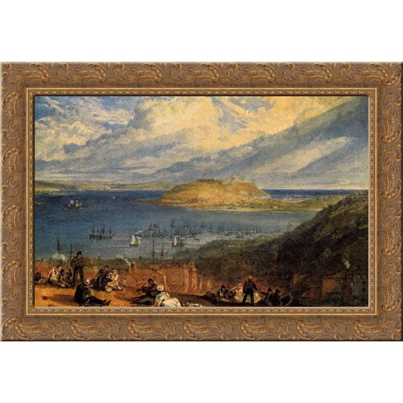 Falmouth Harbour, Cornwall 24x18 Gold Ornate Wood Framed Canvas Art by William Turner