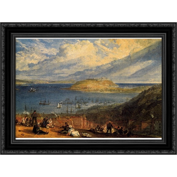 Falmouth Harbour, Cornwall 24x19 Black Ornate Wood Framed Canvas Art by Turner, Joseph Mallord William