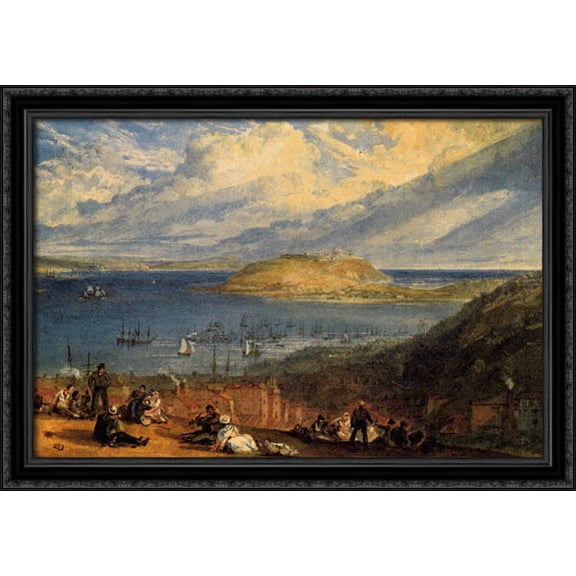 Falmouth Harbour, Cornwall 40x28 Large Black Ornate Wood Framed Canvas Art by Joseph Mallord William Turner