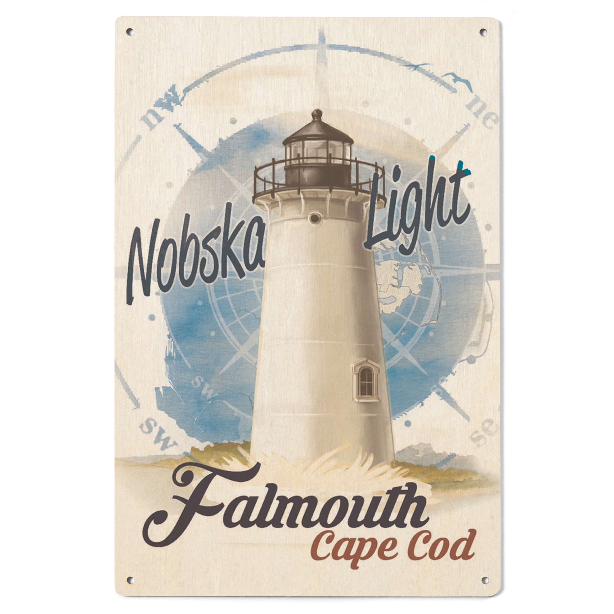 Falmouth, Massachusetts, Nobska Light, Contour Birch Wood Wall Sign ...