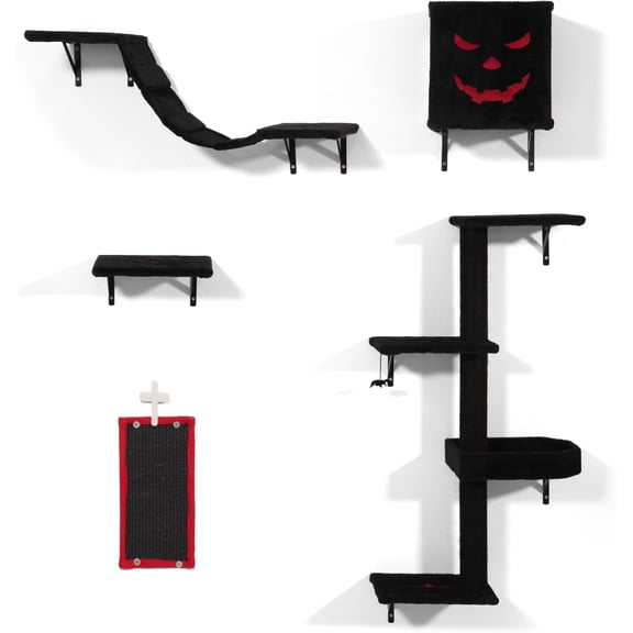 Falnatco 5 Pcs Gothic Wall Mounted Cat Furniture, Luxury Cat Wall Furniture Set, Cat Climber, Modern Style, Indoor Use