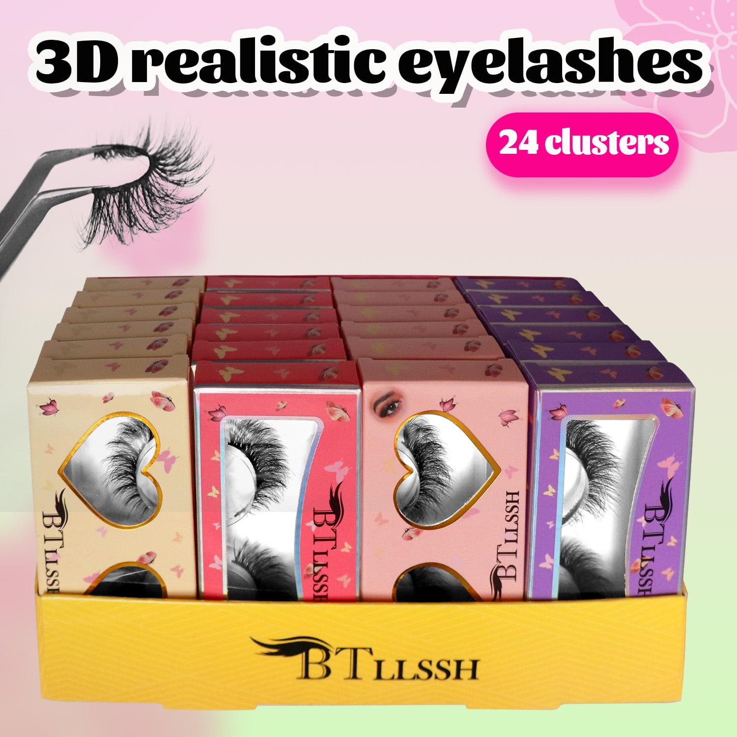 False 24 PAIR 4 Styles Eyelashes Cross Fluffy Natural BTLLSSH