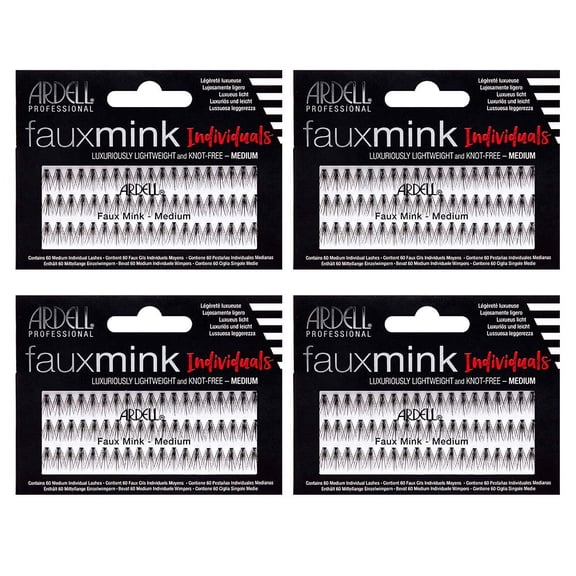 False Eye Lashes Faux Mink Individuals Medium Black 4 Pack