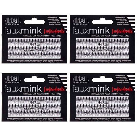 False Eye Lashes Faux Mink Individuals Medium Black 4 Pack