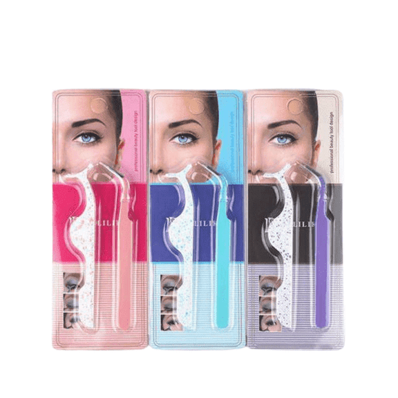 False Eyelash Applicator Tools with 2 Tweezers, Precise Application, Comfortable Grip, Curved Tip, Pink