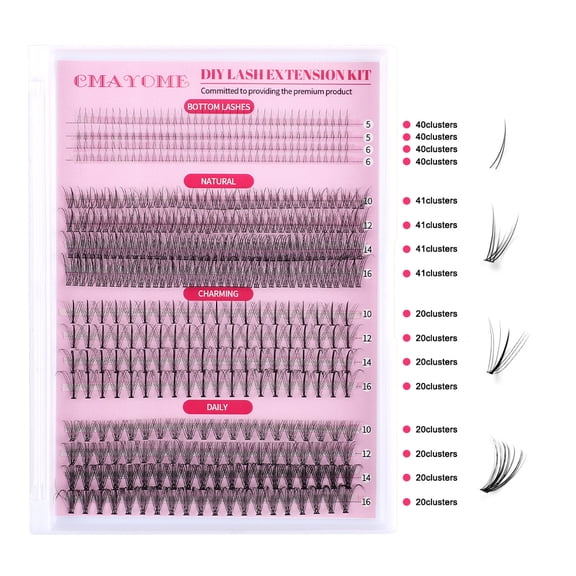 False Eyelash Extension Kit, Individual Cluster Lashes 484 Clusters, Thick & Enlarging Eyes, D Curl Curling Eyelashes