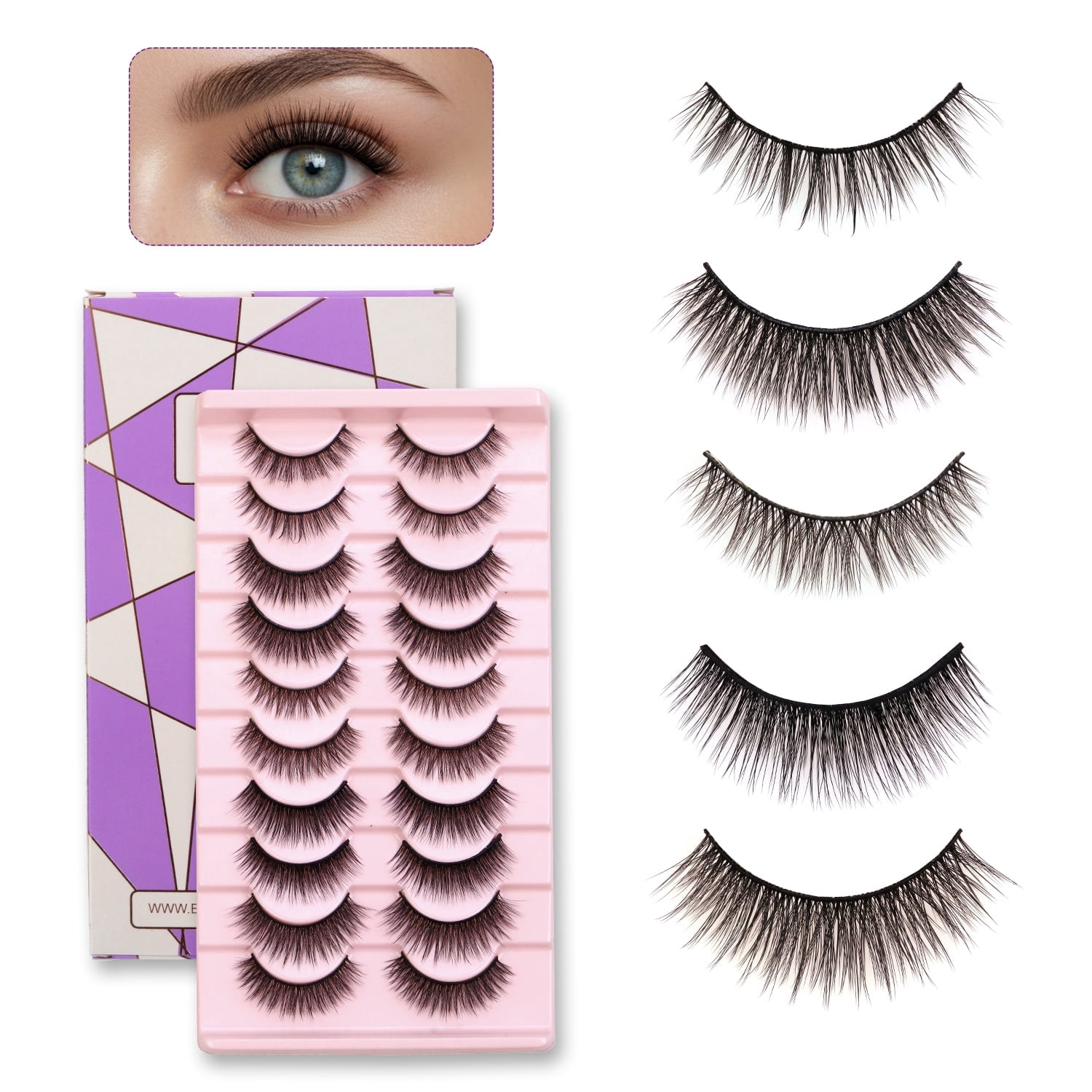 False Eyelash Natural Look Wispy Fluffy Handmade Cat Eye False Strip ...