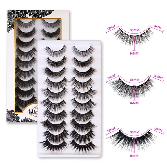 By Sabrina False Eyelashes, 10 Pairs Wispy Strip Lashes, Reusable Lightweight Eyelashes for Everyday and Special Occasion Makeup