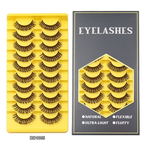 False Eyelashes 10 Pairs Pack - Natural Look, Soft & Voluminous Premium Synthetic Lashes, Reusable