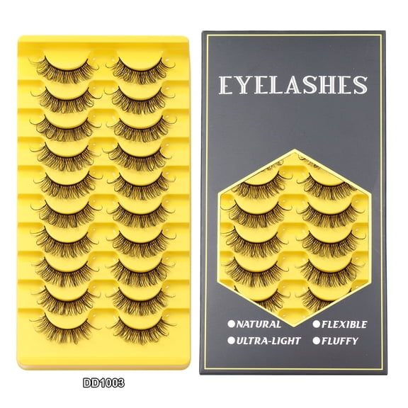 False Eyelashes 10 Pairs Pack - Natural Look, Soft & Voluminous Premium Synthetic Lashes, Reusable