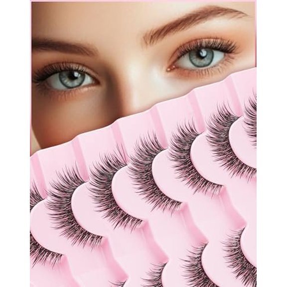 False Eyelashes 14MM Eye Lashes Wispy Eyelashes with 0.03MM Ultra Thin Band Lashes Strips C Curl Eye Lash 7 Pair