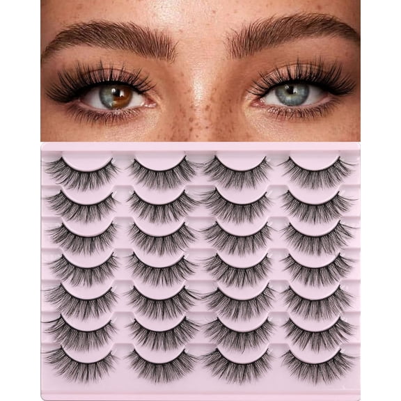 False Eyelashes 14mm Faux 3D Mink Lashes Natural Look Cat Eye Wispy Lashes , 14 Pairs