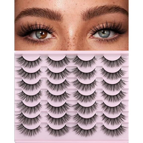 False Eyelashes 14mm Faux 3D Mink Lashes Natural Look Cat Eye Wispy Lashes Pack by THINWAY, 14 Pairs