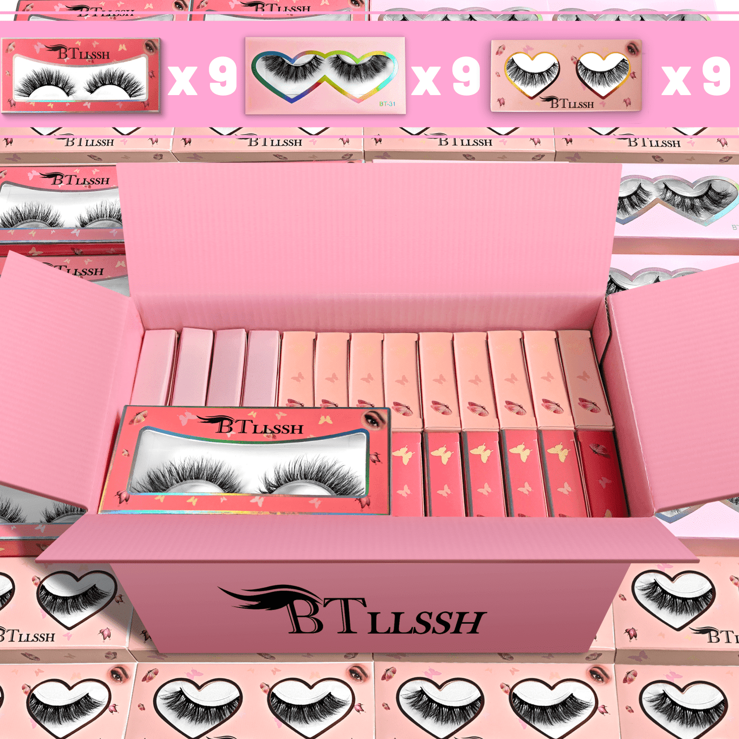 False Eyelashes 15-18mm 3 Styles 27 Pair PACK Mix Cross Fluffy Natural