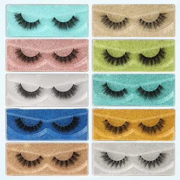 False Eyelashes 15mm Wispy Lashes Natural Look 3D Faux Mink Lashes Pack 10 Pairs 10 Styles Soft Small Small Sky High Bulk False Eyelashes with Glitter Portable Boxes