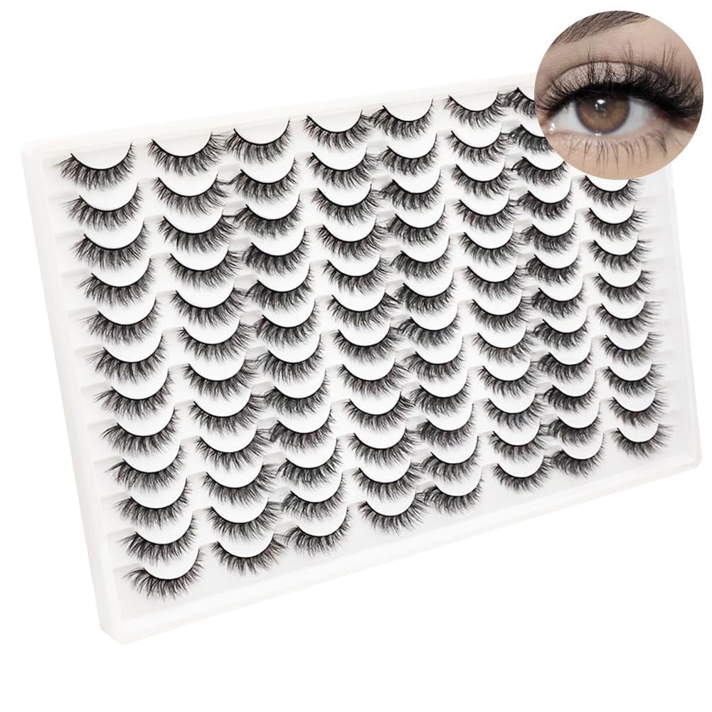 False Eyelashes 48 Pairs Faux Mink Lashes 14mm Wispy Lashes 3D Fluffy Cat Eye Lashes Pack Bulk Wholesale Strip Lashes