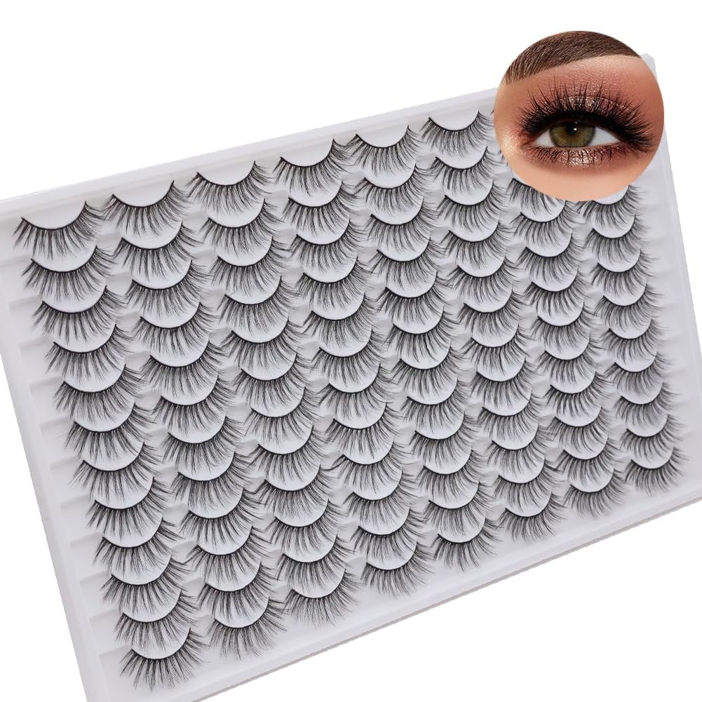 False Eyelashes 48 Pairs Faux Mink Lashes 14mm Wispy Lashes 3D Fluffy Cat Eye Lashes Pack Bulk Wholesale Strip Lashes