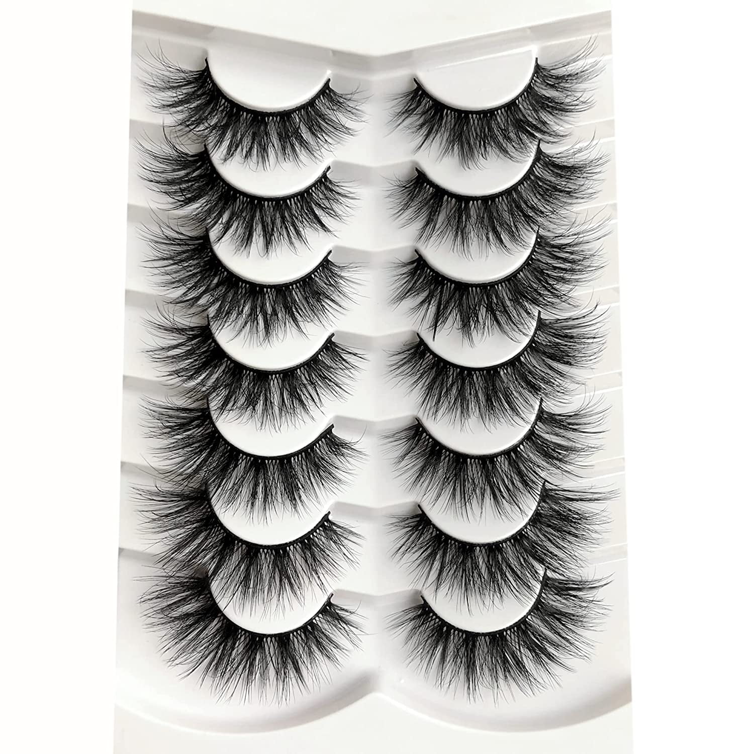 False Eyelashes 8D Cat Eye Fluffy Lashes 7 Pairs Pack Dramatic Wispy Faux Mink Thick Flare Fake Eyelash Multipack