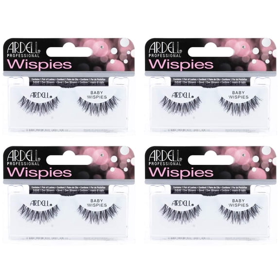 False Eyelashes Baby Wispies - Black, Natural Look, Lightweight, Long-Lasting, Fluffy, Full Lashes, 4 Pack