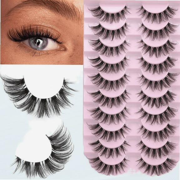 False Eyelashes Clear Band Natural Lashes Wispy Cat Eye 15mm Russian D Curl Lashes Extension Strip Eyelashes Pack by