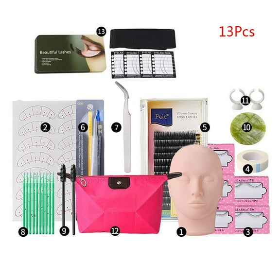 False Eyelashes Extension Kit,Professional Lash Practice Kit with Flat Mannequin for Head,Training Makeup Eye Lash Graft