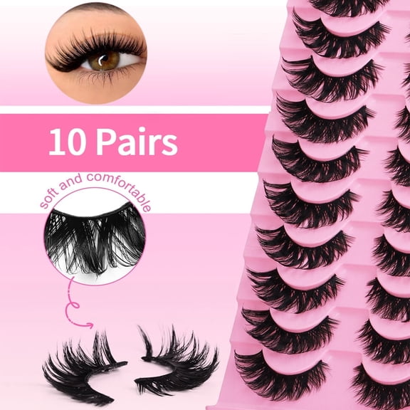 False Eyelashes , Eye Lashes Natural Looking14mm Wispy Lashes Natural Look Fake Eyelashes Strip Lashes, 10 Pairs