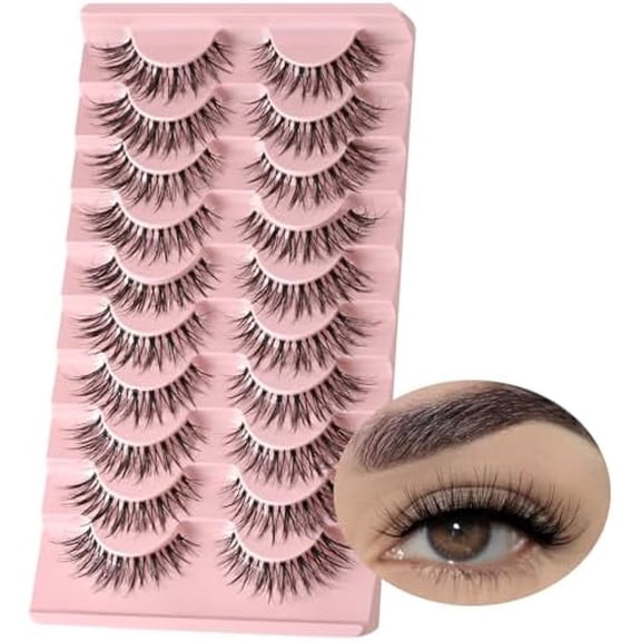 False Eyelashes  Eye Lashes   Strip Eyelashes Invisible Band  Eyelash Strips Wispy Full Volume Pack 10 Pairs 8-14 mm Short Demi Wispies Pestanas Postizas