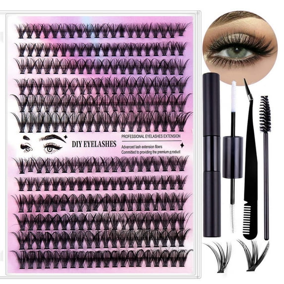 False Eyelashes, Eyelash Glue, 12 Rows Segmented Natural Look False Eyelashes with Large Capacity Adhesive and Precision Tweezers for Long Lasting Eye Makeup, Soft Durable Fiber