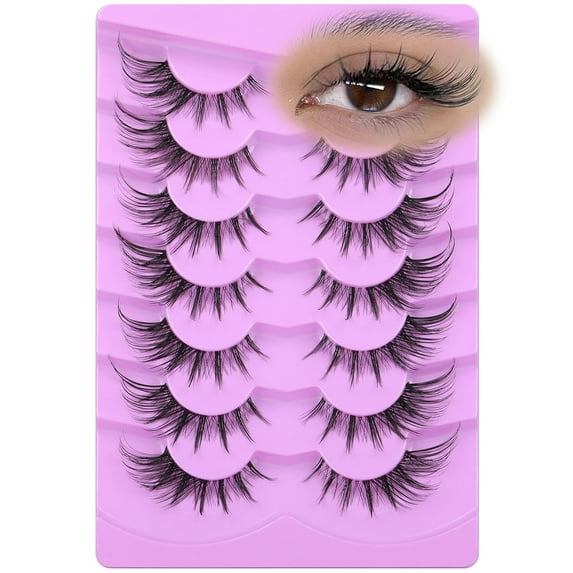 False Eyelashes Fairy Cat Eye Lashes Mink Fox Eye Lashes Wispy Dramatic Eyelashes 20mm Fake Lashes 7 Pairs Pack