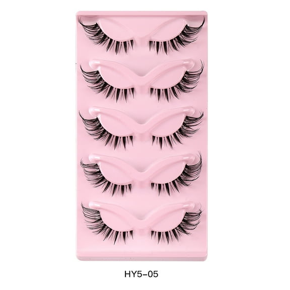 False Eyelashes, Faux Mink Lashes, Lengthened Inside Out Natural Look Eye Makeup, Lightweight Comfortable Flexible Clear Band, 5 Pairs for Party and Daily Wear, Vegan Cruelty-Free Synthetic Hair