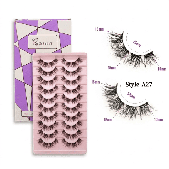 False Eyelashes Natural Look 10 Pairs Reusable Adhesive Eyelashes,A27