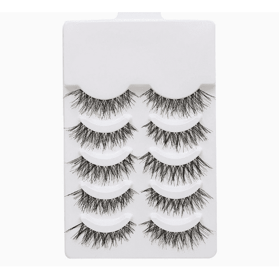 False Eyelashes, Natural Style, 12mm, Including 5 Pairs of Eyelashes, Easy to Use, with White Hanging Packaging