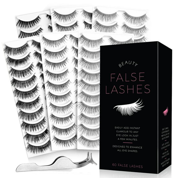 False Eyelashes Pack with Tweezers 60 Pairs